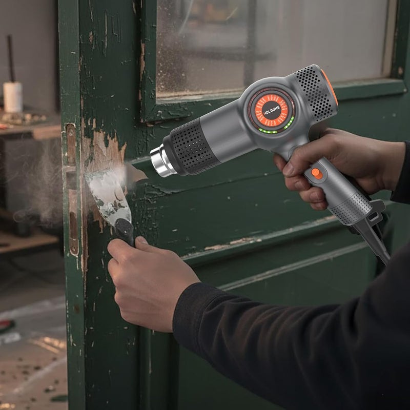 Holdone Heat Gun Fast Heating 1800W 122℉-1202℉ LED 3-color light to display temperature Shrink wrap heat gun with 4 Nozzles for Soften,Car film,Drying - Image 2